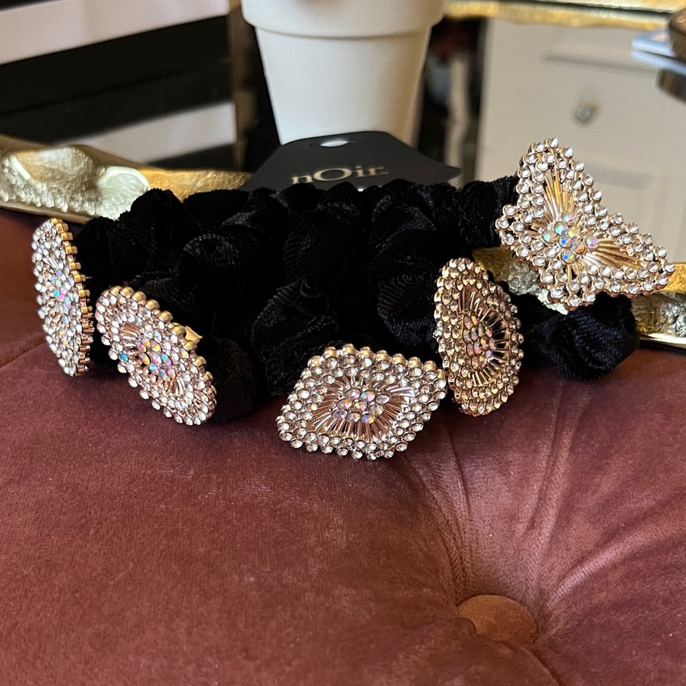 New nOir Elegant Black and Blue Velvet Hair Scrunchies - Set of 2 with 5 each - Picture 3 of 9